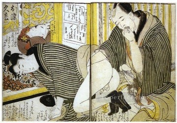  Sexual Lienzo - Cliente lubricando a una prostituta Kitagawa Utamaro Sexual